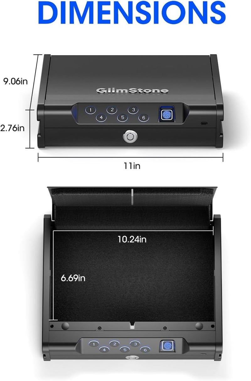 Glimstone Gun Safe, Biometric Gun Safe for Pistols, Easy Edition, 3 Ways Quick Access With Fingerprint/Digital Keypad/Key, Smart Handgun Safe for Home Bedside Nightstand Car - Image 5